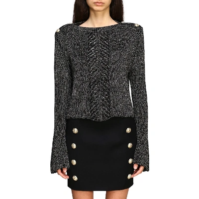 Balmain Lurex Sweater With Jewel Buttons In Black