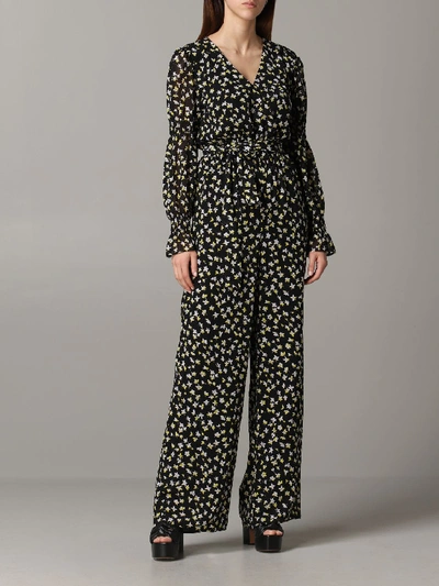 Michael Michael Kors Lilli Wrap-effect Floral-print Chiffon Jumpsuit In Black