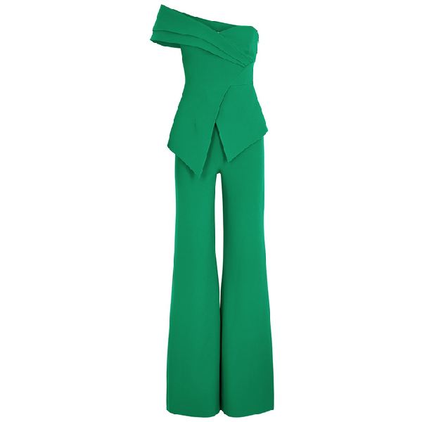 green one shoulder jumpsuit