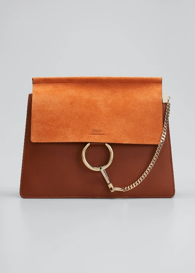 Chloé Faye Medium Leather & Suede Shoulder Bag In Classic Tobacco