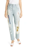 MONSE PATCHWORK & PAINT SPLATTER SLIM STRAIGHT LEG JEANS,MS200717DNM