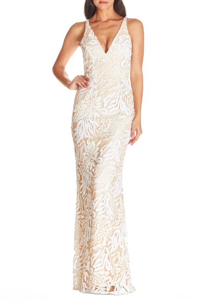 Dress The Population Sharon Lace Evening Gown In Off White