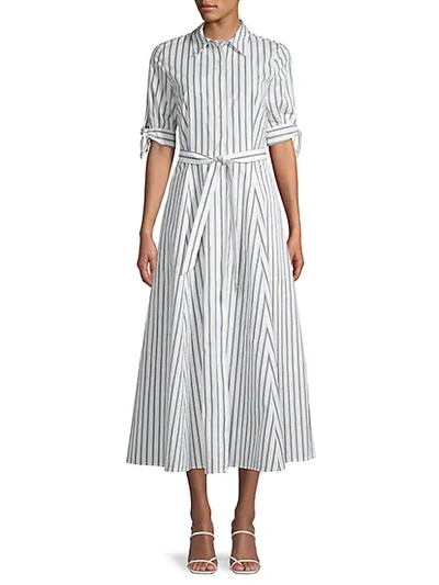 Calvin Klein Belted Stripe Cotton Shirtdress In Cream Indigo
