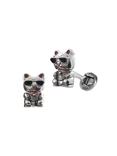 Jan Leslie Sterling Silver & Bobble-head Lucky Cat Cufflinks