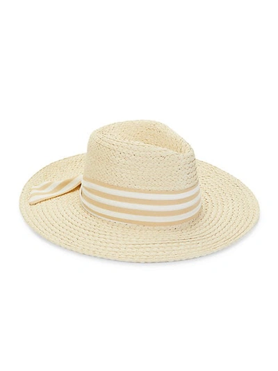 Vince Camuto Striped Ribbon Hat In Natural