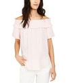 TOMMY HILFIGER STRIPED RUFFLED OFF-THE-SHOULDER TOP