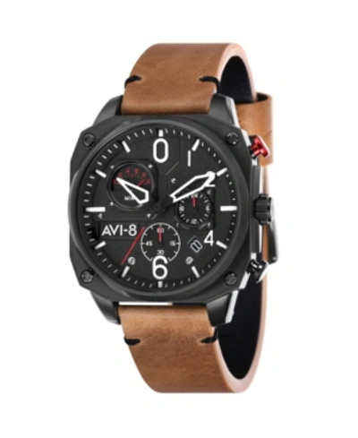 Avi-8 Men's Hawker Hunter Chronograph Retrograde Edition Brown Genuine Leather Strap Watch 45mm