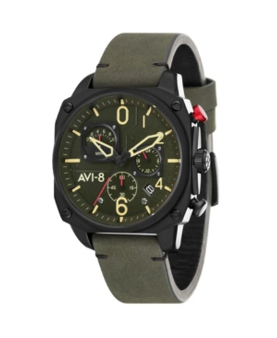 Avi-8 Men's Hawker Hunter Chronograph Retrograde Edition Black Genuine Leather Strap Watch 45mm