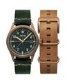 AVI-8 MEN'S FLYBOY AUTOMATIC EAGLE SQUADRON BRONZE EDITION GIFT SET WITH GREEN GENUINE LEATHER STRAP WATCH