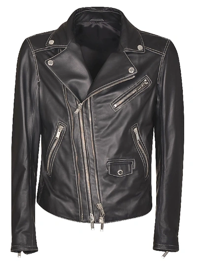 Les Hommes Full Leather Perfect Biker Jacket In Black