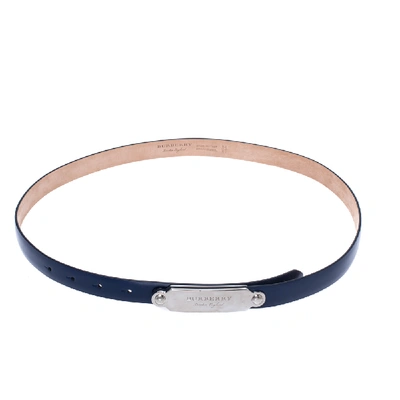 Pre-owned Burberry Blue Leather Reese Slim Belt 95 Cm