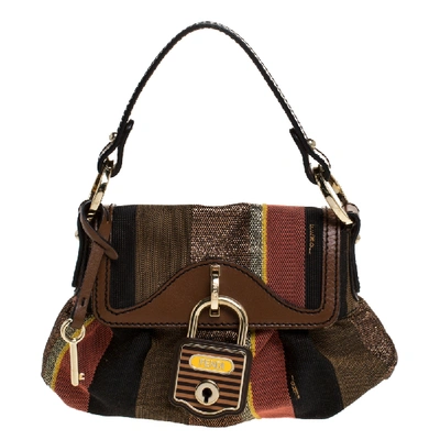 Pre-owned Fendi Multicolor Stripe Canvas And Leather Limited Edition Chef Flap Bag