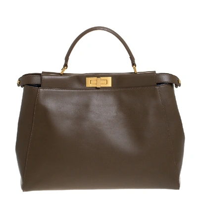 Pre-owned Fendi Brown Leather Large Peeakboo Top Handle Bag