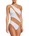 Norma Kamali Snake One-shoulder Mesh-paneled Swimsuit In White
