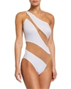 Norma Kamali Snake One-shoulder Mesh-paneled Swimsuit In White