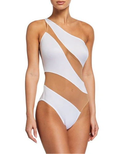 Norma Kamali Mio Snake Mesh One-piece Swimsuit In White