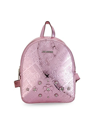Love Moschino Metallic Embossed Logo Backpack In Pink