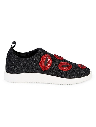 Giuseppe Zanotti Embellished Lips Platform Sneakers In Black Red