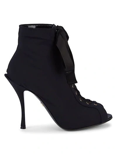 Dolce & Gabbana Black Stiletto Heels Lace Up Boots Shoes In Multi