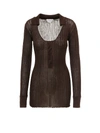 Bottega Veneta Rib-knit Open Collar Top In Brown