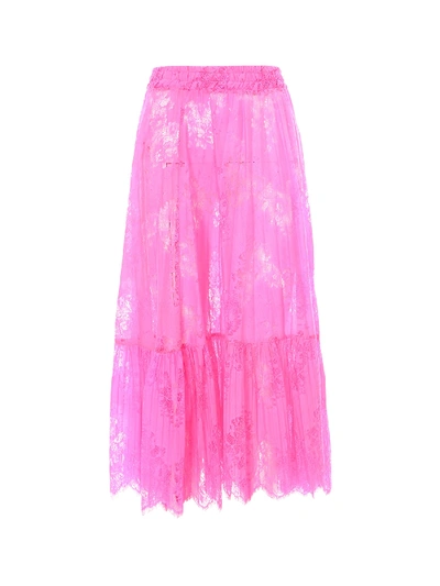 So Allure Floral Lace Midi Skirt In Pink