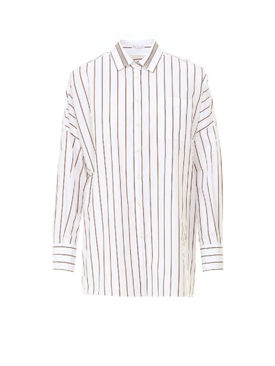 Brunello Cucinelli Striped Poplin Cotton Shirt In White