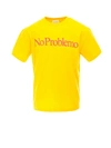 Aries No Problemo Print Yellow Cotton T-shirt In Yellow