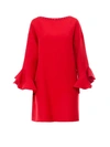 Valentino Trumpet-sleeve Shift Dress In Red