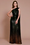 TADASHI SHOJI BAGAN ONE-SHOULDER DRAPED SEQUIN GOWN