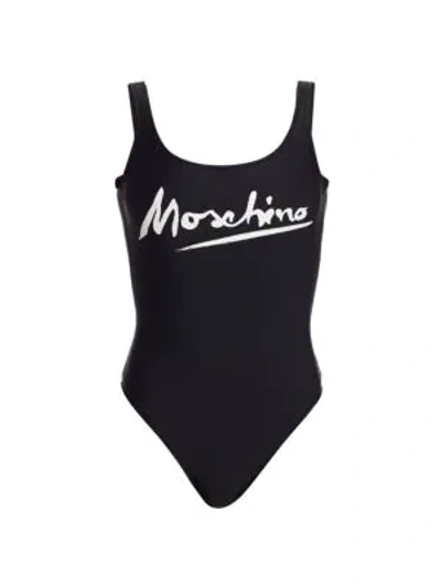 Moschino Logo One-piece Swimsuit In Black