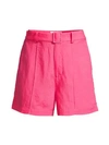 Solid & Striped Belted Tailored Linen Shorts In Raspberry Purée