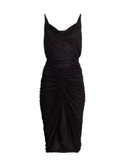 Rick Owens Asymmetric Ruched Midi Dress In Black