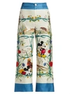 GUCCI Mickey & Floral Silk Twill Drawstring Pants