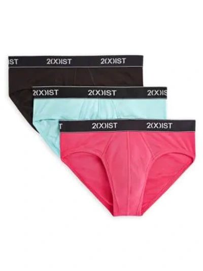 2(x)ist 3-pack Cotton No Show Briefs In Beetroot Black Angel Blue