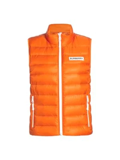 Burberry Darlington Logo Print Down Puffer Vest In Bright Orange