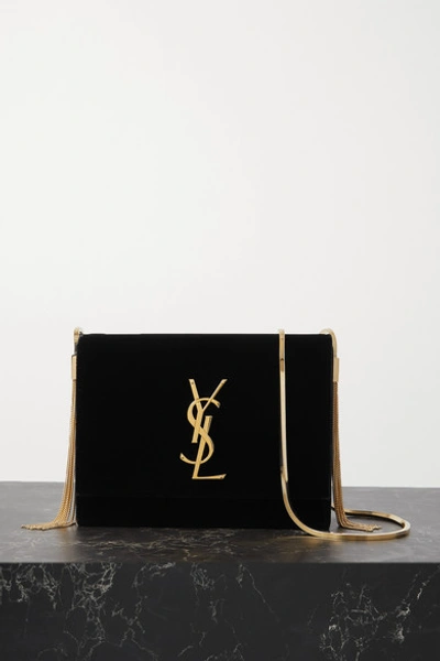 Saint Laurent Box Velvet Shoulder Bag In Black