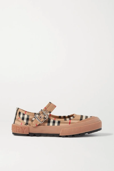 Burberry Rubber-trimmed Checked Canvas Flats In Beige