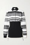 BURBERRY APPLIQUÉD STRIPED COTTON-PIQUÉ AND RIBBED-KNIT TOP