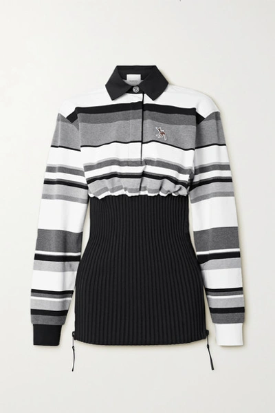 Burberry Long-sleeve Striped Cotton Reconstructed Polo Shirt In Grey