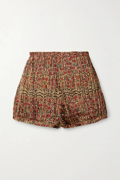 Khaite Hilary Pleated Floral-print Twill Shorts In Gold