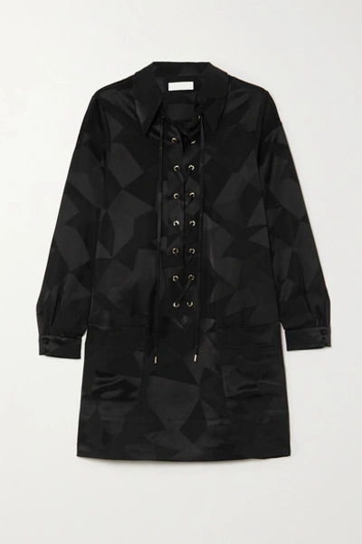 Racil Lace-up Satin-jacquard Mini Dress In Black