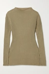 LAUREN MANOOGIAN COLUMN RIBBED ORGANIC COTTON AND MULBERRY SILK-BLEND SWEATER