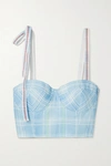 Rosie Assoulin Bustino Cropped Checked Linen Top In Blue