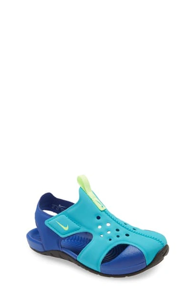 Nike Kids' Sunray Protect 2 Sandal In Aqua/ Green-hyper Blue-black