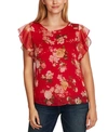 Vince Camuto Beautiful Blooms Flutter Sleeve Top In Rhubarb