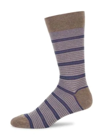 Marcoliani Tie Stripe Piqué Knit Socks In Chino Beige