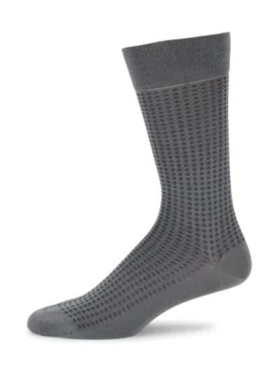 Marcoliani Lisle Micro Dot Diamond Crew Socks In Grey