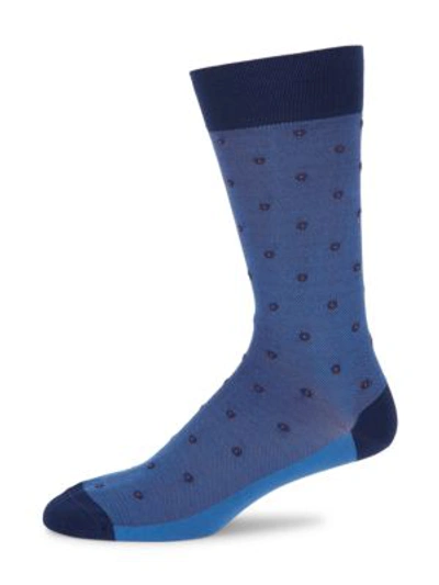 Marcoliani Men's Piqué Dots Crew Socks In Royal Blue