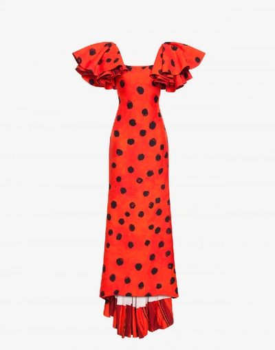 Moschino Polka Dot Print Ruffled Cady Dress In Red,black