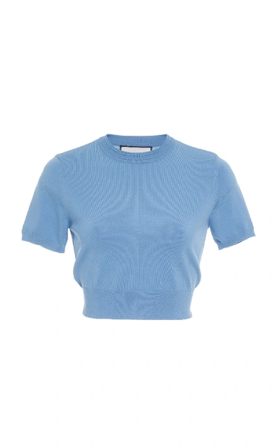 Alexis Finzi Ribbed-knit Cropped Top In Blue